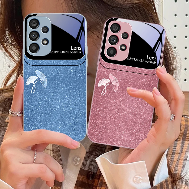 

Gradient silver ginkgo For Samsung S 25 S25 Edge S25Ultra S8 S9 S10 20 U ltra S21 Pro S22 Plus S23 FE S24 Ultra Glass Phone Case