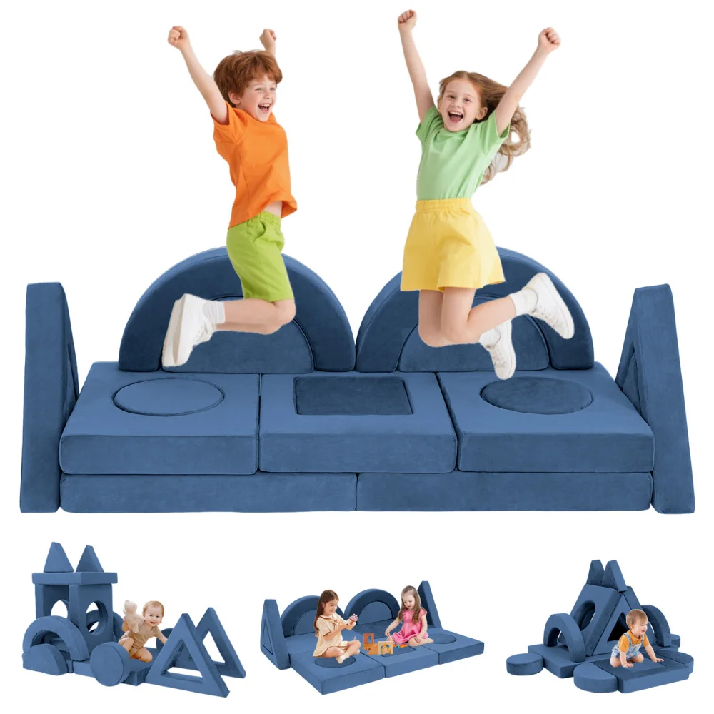 

16 PCS Modular Kids Play Couch: Convertible Foam Sofa Bed, Washable Covers, Fort Set for Playroom/Bedroom