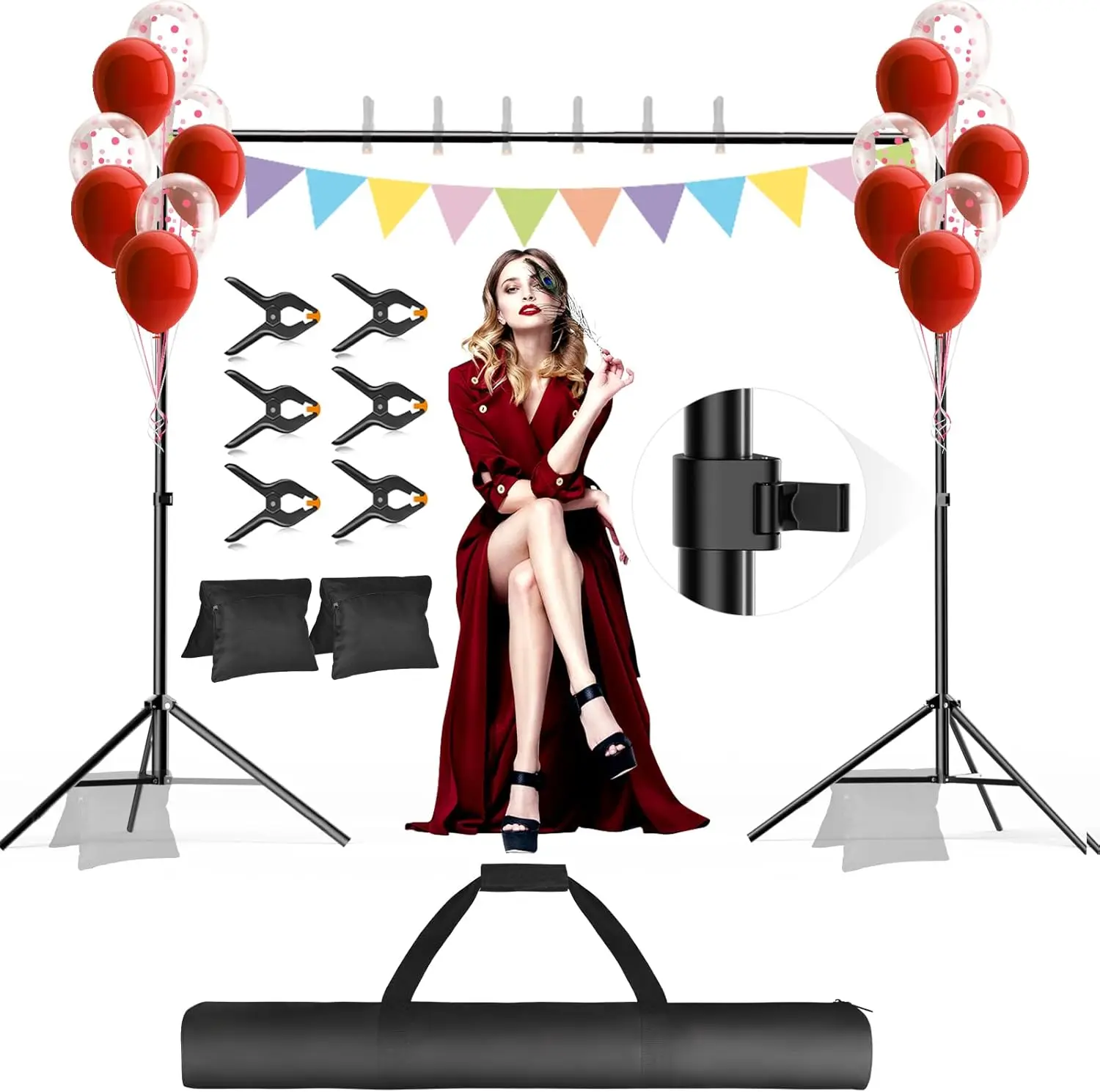 

10x10FT Adjustable Backdrop Stand Kit with Crossbars, Clamps, Sandbags for Photography Studio
