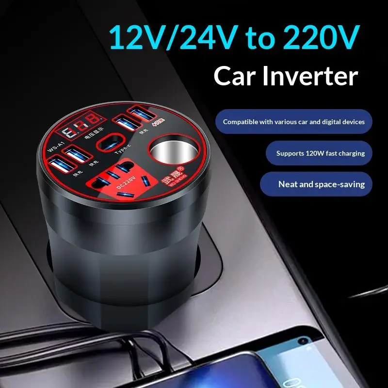 200W Car Power Inverter 12V 24V to 220V Converter LED Display Overload Protection Charger Socket for Travel