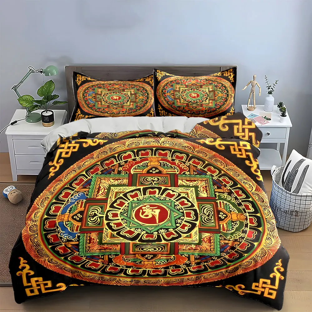 Mandala Art Set for Meditation Decor Bedding Set with 1 Duvet Cover 2 Pillowcases Single Double King Queen, Gift