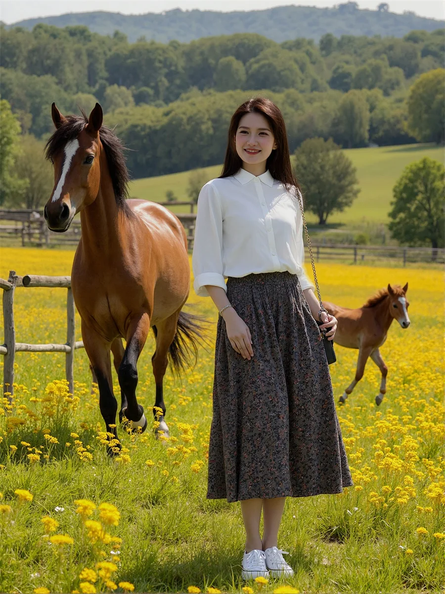 الأزهار المطبوعة ألف خط التنانير النسائية الدانتيل متابعة الكرة ثوب شبكة كعكة الطية الخصر زين الكلاسيكية عطلة الكلية لطيف البوهيمي