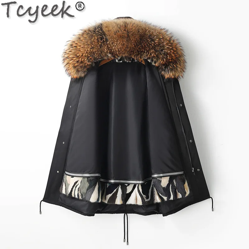 Tcyeek Mink Fur Liner Parka Winter Jackets for Men Korean Fashion Man Clothes Mid-long Warm Rea Fur Coats Raccoon Dog Fur Collar