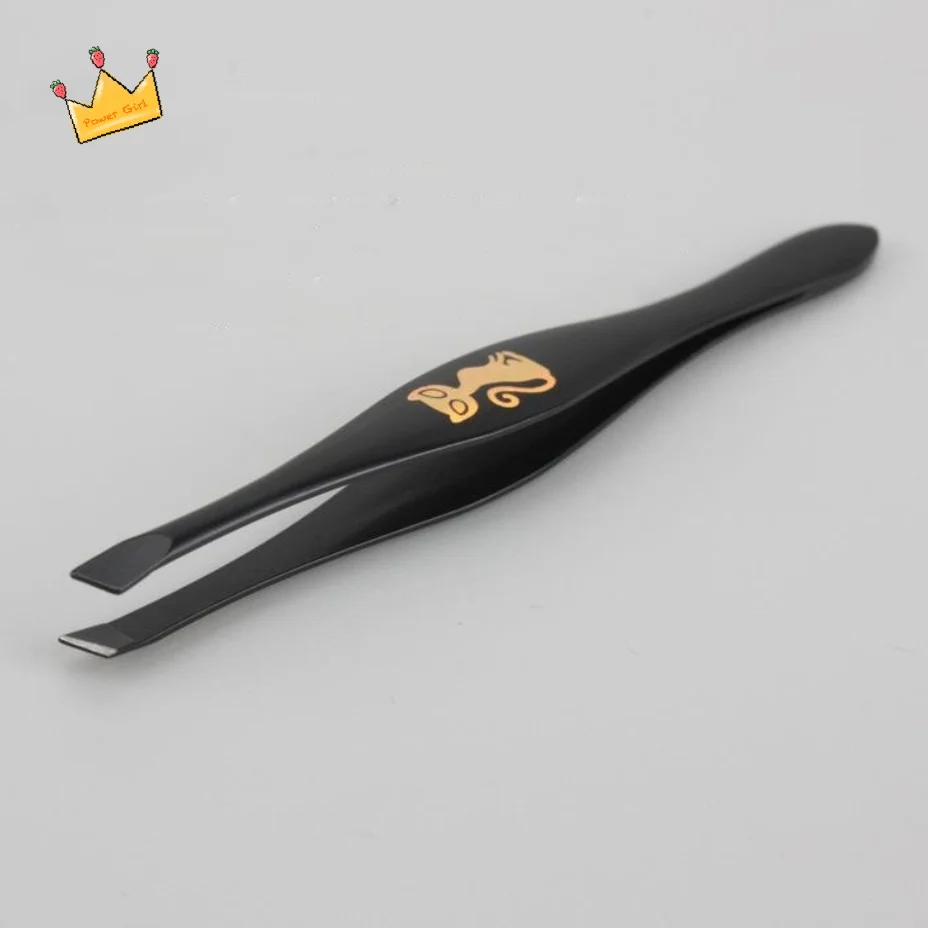 

Cute Slant Tweezers Shape Hair Pluckers Spray Paint Black Eyebrow Trimming Stainless Cartoon Cat Pattern Eyelash Tweezers Women