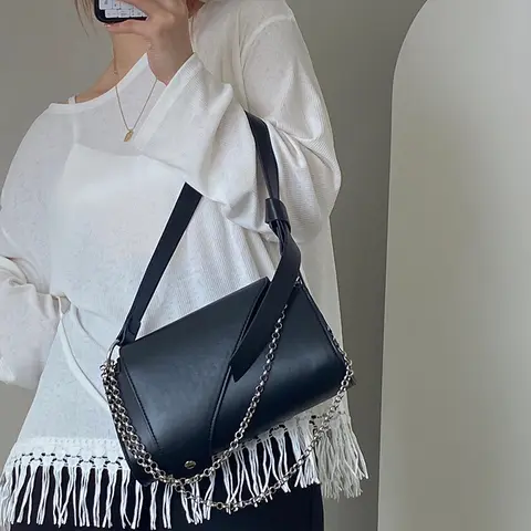 FLYING  STARS Black Fashion Chain Bag New Multi Functional Fashion Western Style Handbag Shoulder Bag Crossbody Bag