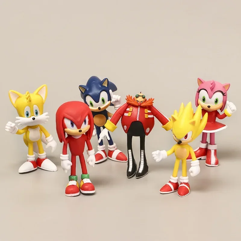 Sonic PVC Anime Action Figure para Crianças, Ouriço, Modelo de Cauda Sombra, Bonecas Bonitas, Brinquedo Animal Kawaii, Presente de Aniversário, 11cm, Conjunto de 6Pcs