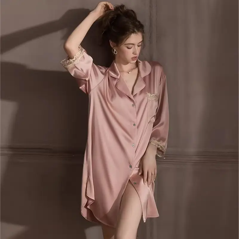 Ice Silk Premium Korean Version Loungewear Light Luxury Sweet Spicy Foreign Style Pajamas Can Be Worn Outside Shirts and Skirts