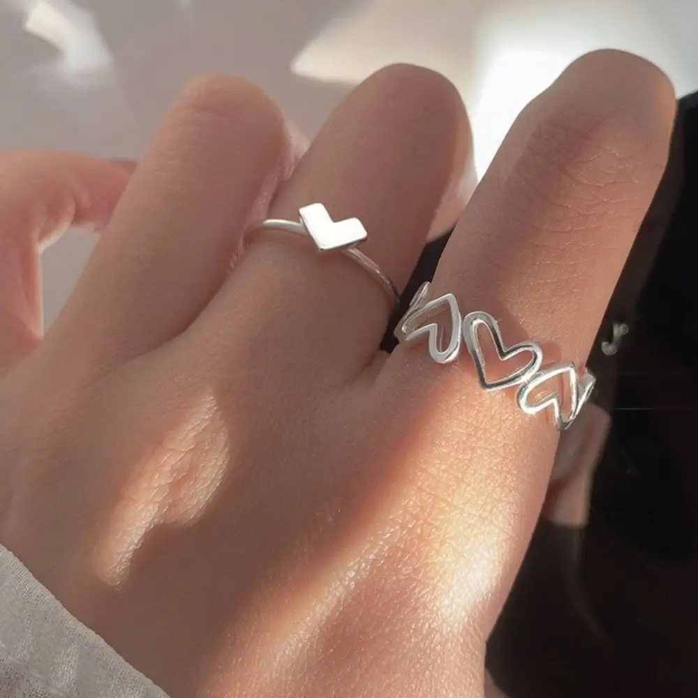 Creativity Simplicity Hollow Love Heart Ring Personality Couple Open Ring for Fashion Men Women Jewelry