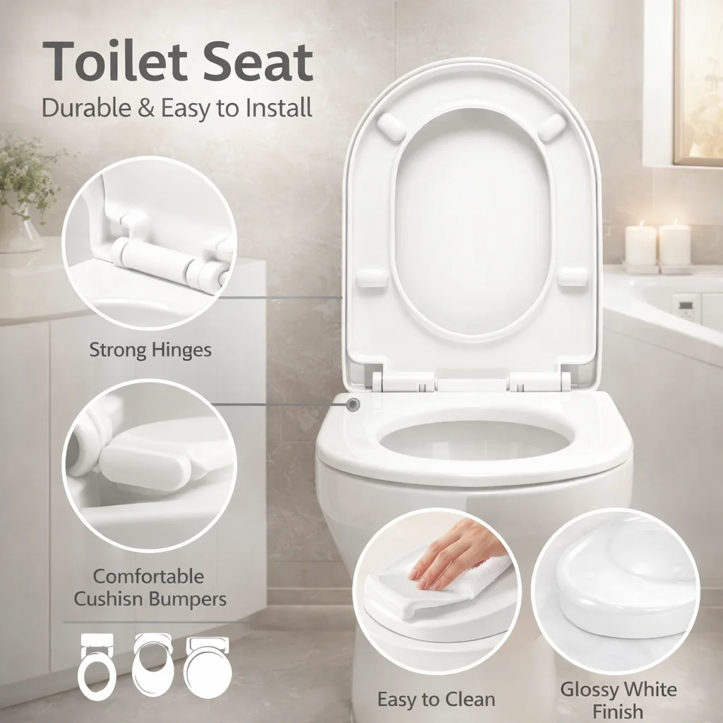

Commercial Toilet Lid, Heavy Duty Design, Easy Clean Toilet Seat for Hotels Motels Office
