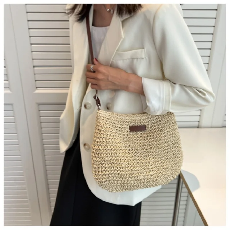 Ladies Fashion Summer Straw Crossbody Bag Women Beach Holiday Shopping Woven Shoulder Handbag Messenger Purses For Women Bags