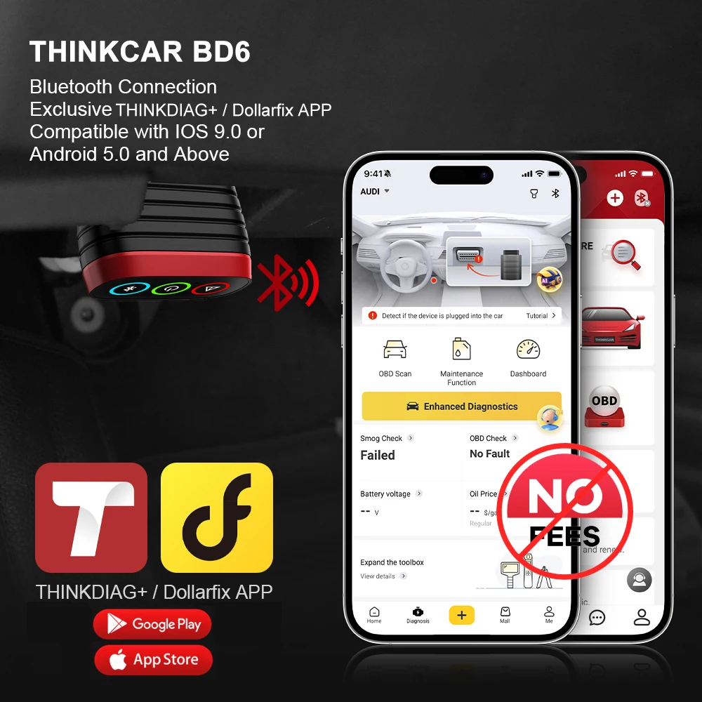 THINKCAR BD6 Bluetooth Auto OBD2 Scanner Full System 5 RESET ETS OIL Lifetime Free Update Car Diagnostic Tool Use THINKDIAG APP