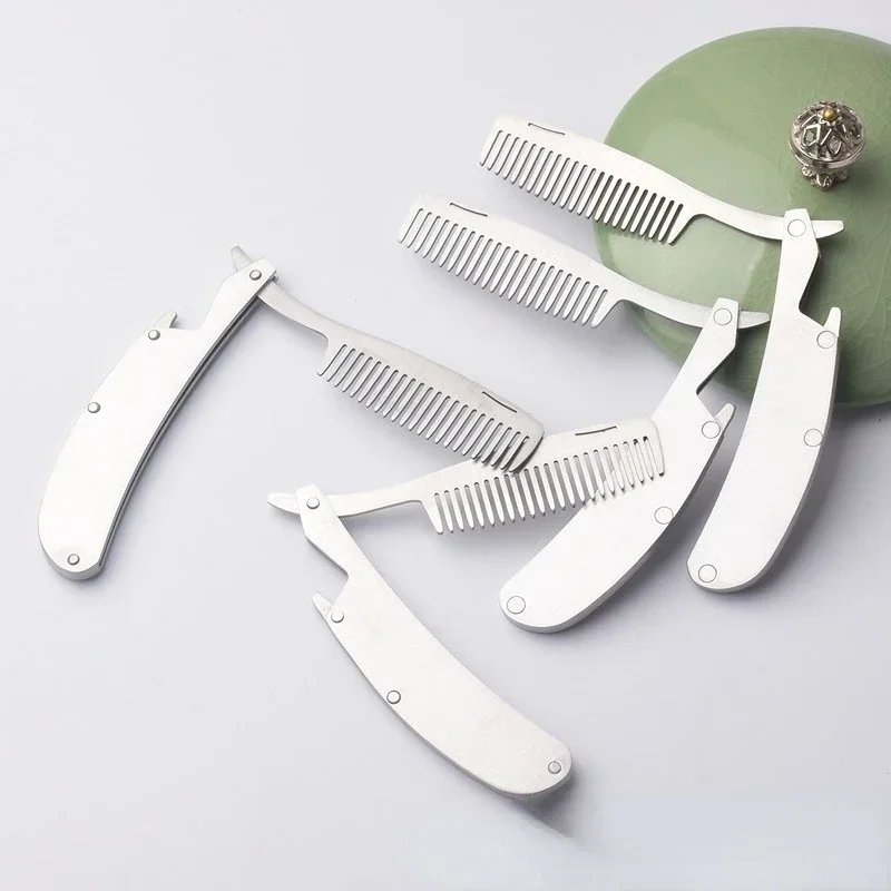 Hair Comb New Men's Dedicated Stainless Steel Folding Comb Set Mini Pocket Comb Beard Care Tool Convenient And Use Hair Brush