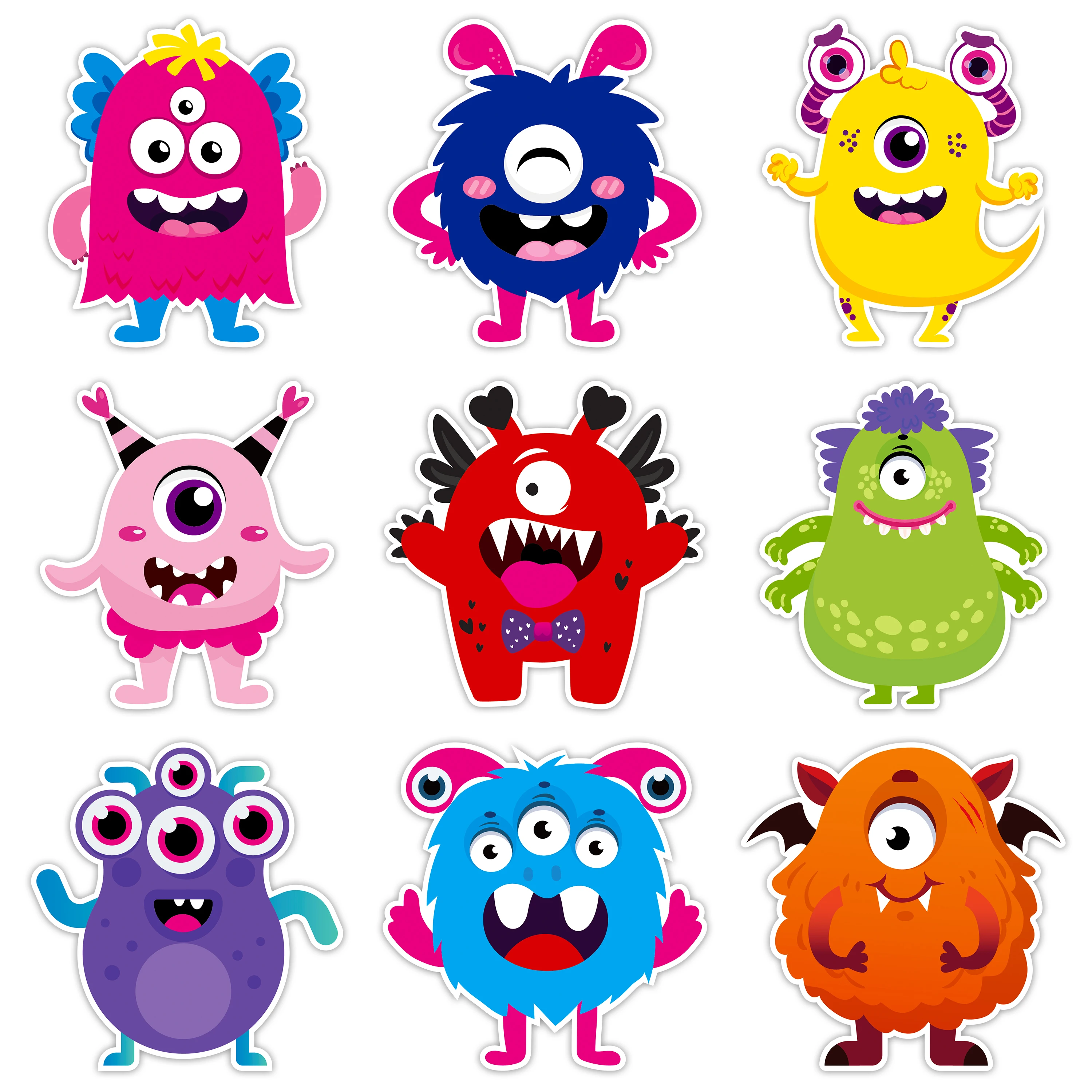 45Pcs Multi Monster Card Sticker Set Colour Cartoon Anime Cardstock Wall Decal Decor for Bedroom Living Room Birthday Dormitory