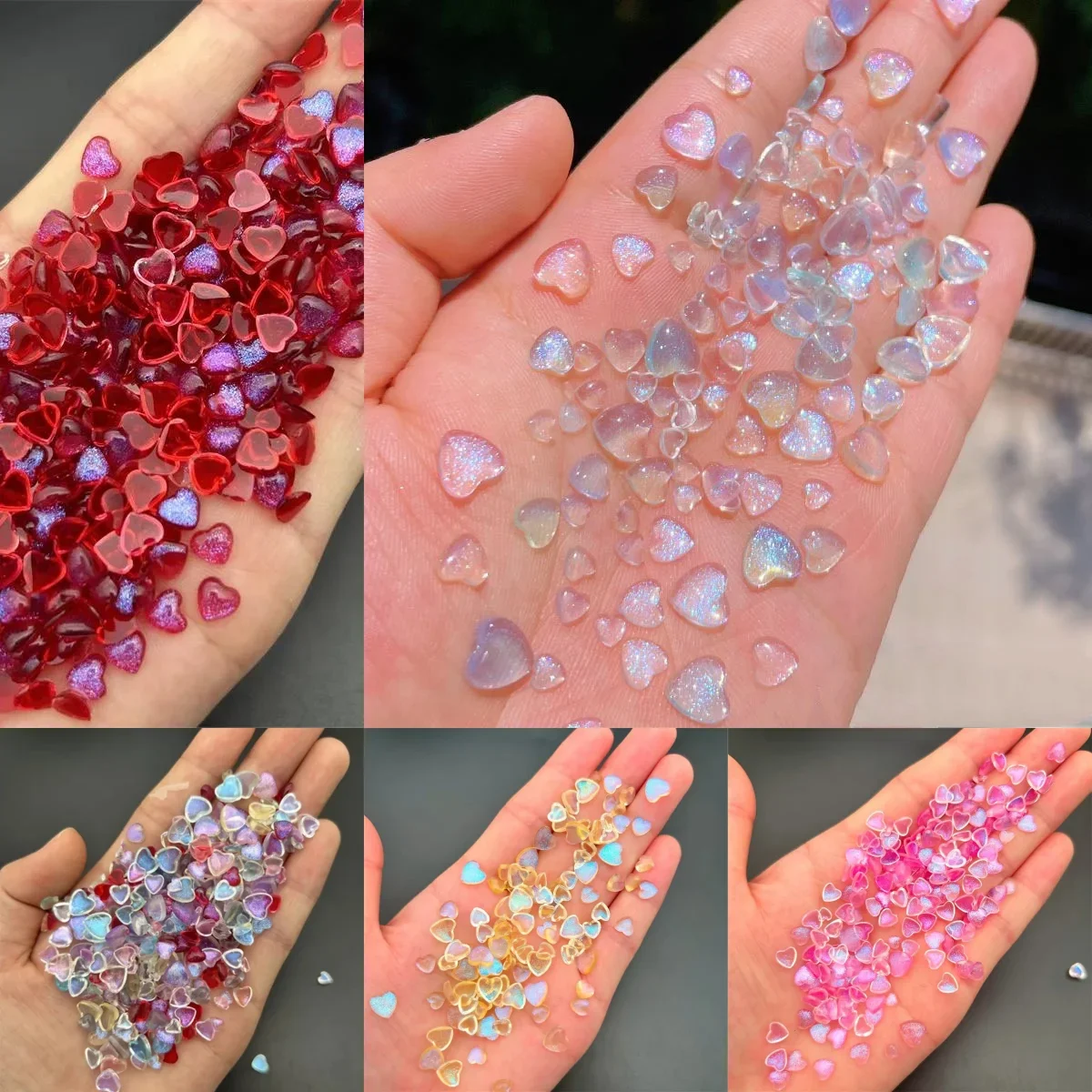 

200pcsJapanese Kawaii Heart Accessories Resin Nail Art Charms Cartoon Love Nail Decorations Mixed Sizes Manicure Rhinestones DIY