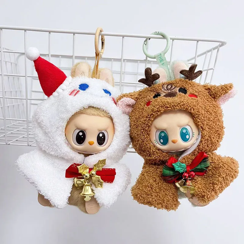 

17cm Mini Plush Doll'S Clothes Outfit Christmas Cute Snowman Deer Cape Labubu I II Idol Dolls Sitting Party Overalls Clothing