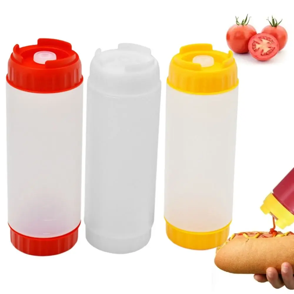 Double Head Squeeze Sauce Bottle 16oz 20oz 24oz In First Out First Squeeze Bottles Large Capacity Plastic Ketchup Picnic Cooker