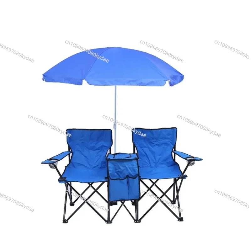 Outdoor Leisure Beach Chair Sunshade Ice Bag Double Chair Portable Camping  Folding Chair