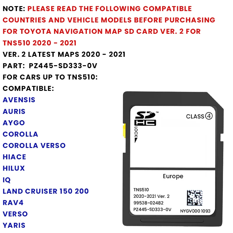 FOR Toyota Navigation Map SD card Ver. 2 for TNS510 2020 - 2021 Part:  PZ445-SD333-0V