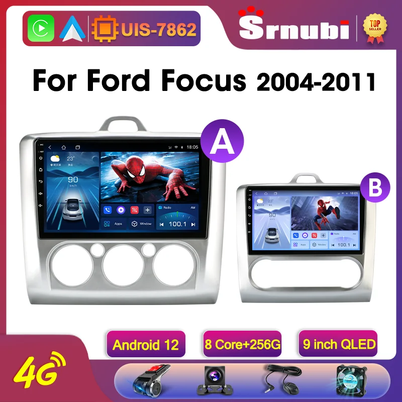 Srnubi Android 12.0 Car Radio For Ford Focus 2 3 Mk2 Mk3 2005-2011 Multimedia Player 2Din 4G WIFI GPS Carplay DVD Head unit