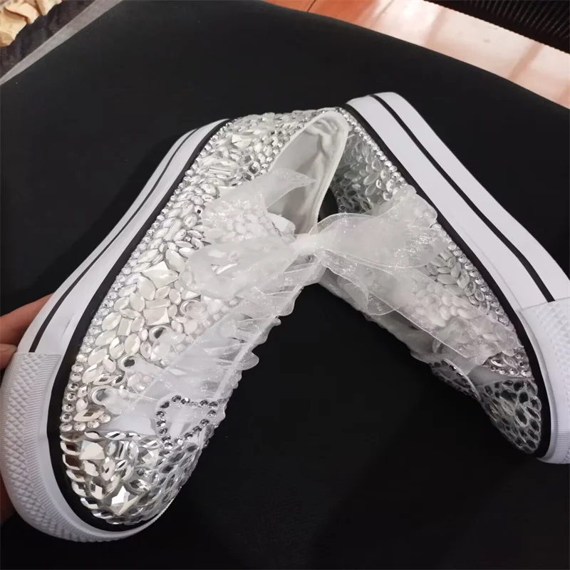 Strass Klassieke Handgemaakte Op Maat Gemaakte Canvas Schoenen Met Veters Allemaal Low-Top Casual Schoenen Voor Heren En Dames Plus Maat 35-46