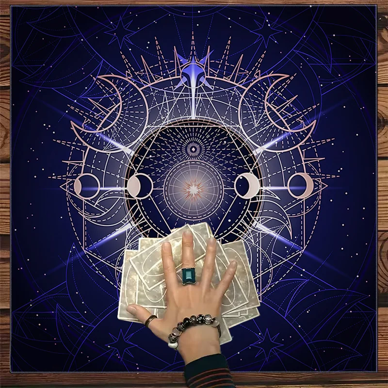 Star Moon Magic Pattern Tarot Tablecloth, Washable, Divination Meditation Cosmic Decor Tablecloth