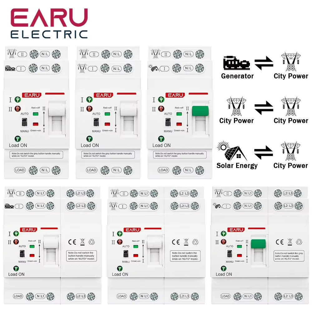 2P 4P 80A AC 220V AC 110V ATS PV Dual Power Automatic Transfer Switch Electrical Selector Switches Uninterrupted Power EAATS-F