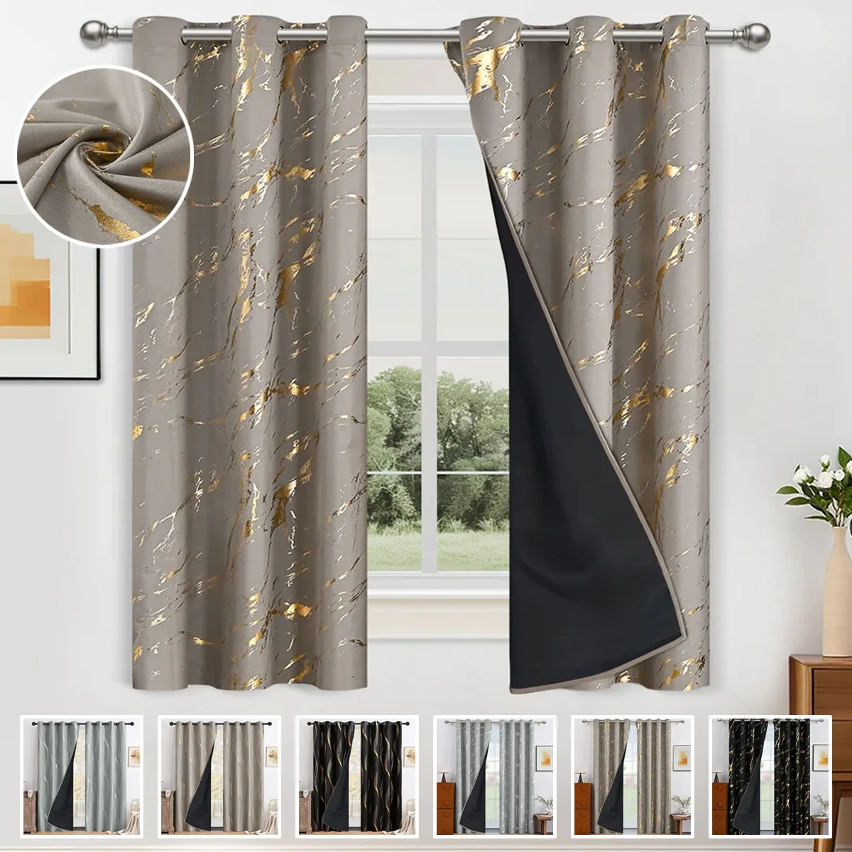 

1 Panel Printed Curtains Luxury Marble Pattern Curtain with Gold Foil Precision Drilling for Home Decor Curtains for Living Room