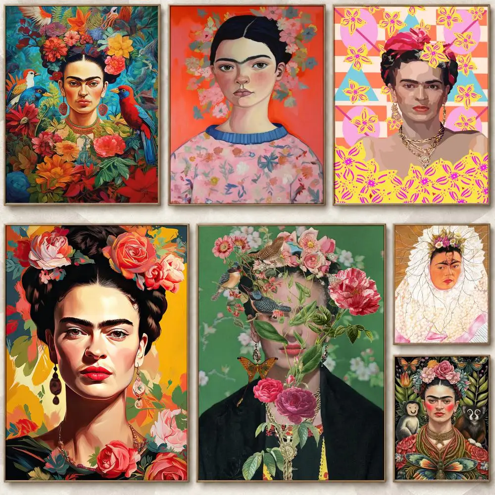 Heritage Art Kahlos Woman Flowers Art Poster Chic Art Poster Self-Adhesive No Glue Residue for Bedroom Hallway