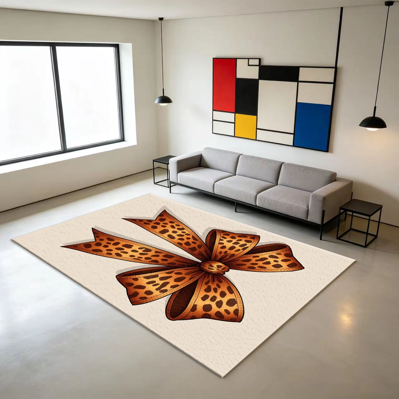 Leopard Print Bow Pattern Carpet, Fashionable Animal Pattern Floor Mat Suitable for Bedroom Dormitory Interior Decoration
