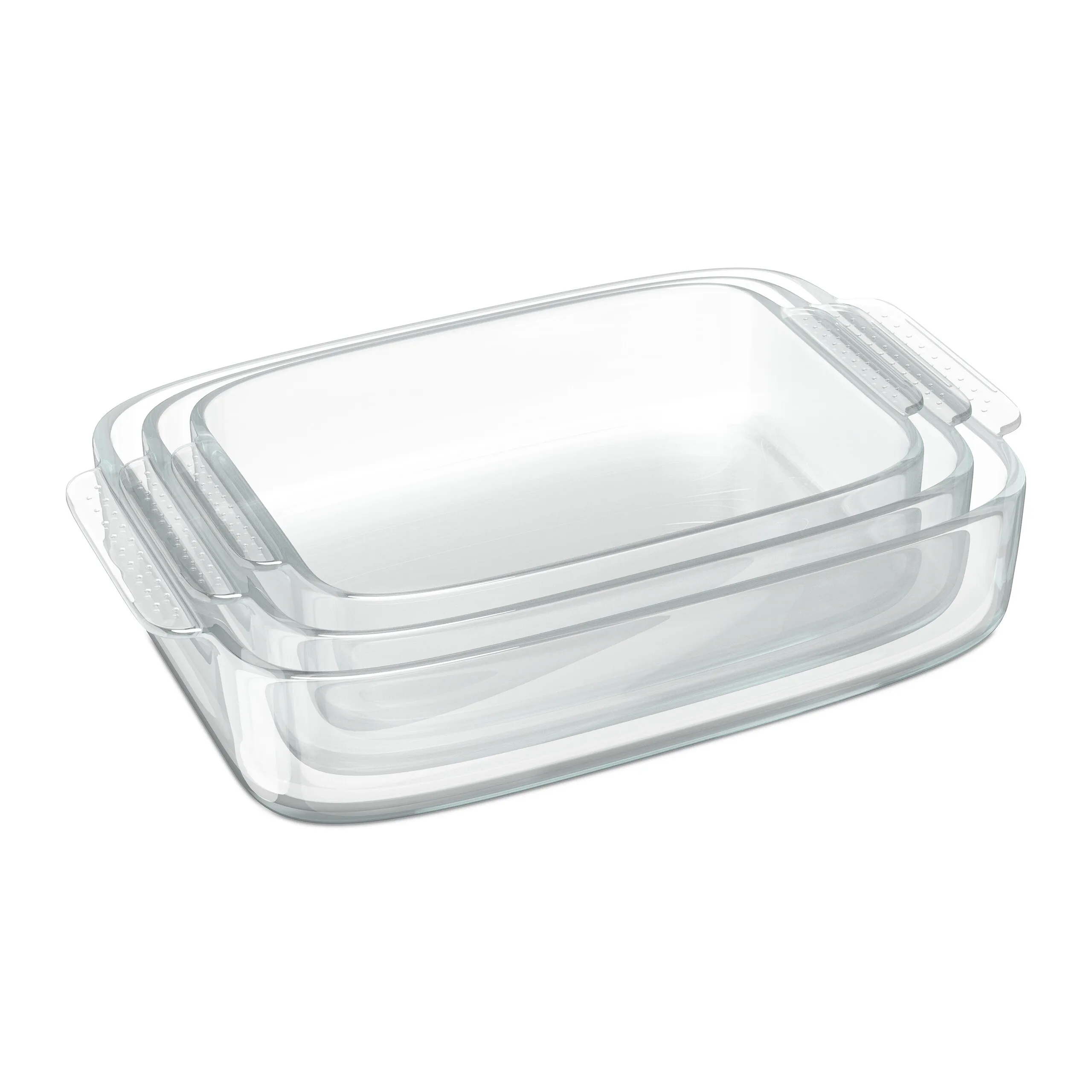 Set di teglie da forno, 3 misure, in vetro, per lasagne, gratin, tiramisù, contenitori quadrati trasparenti con manici, lavabili in lavastoviglie, Relaxdays
