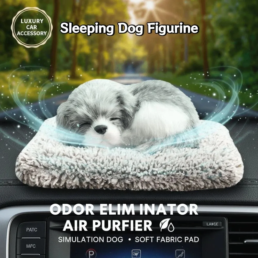 

Car Center Console Dog Figurines Simulation Deodorizes Sleeping Dog Figurine Purifies The Air with Cloth Pad Puppy Ornaments