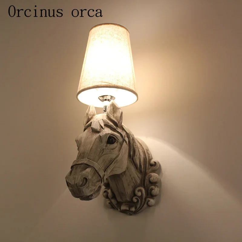 American style creative retro horse head wall lamp restaurant hotel corridor bedroom bedside decorative wall lamp free shipping image 4