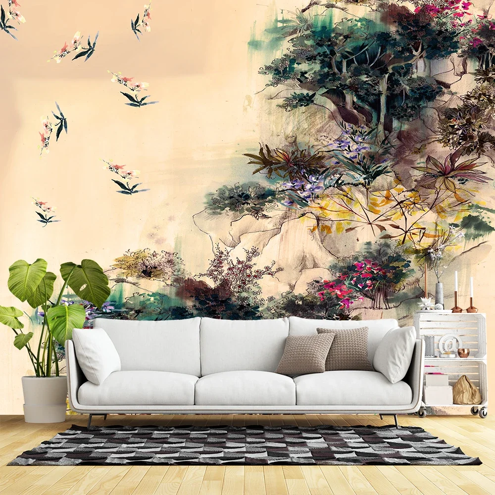 peony plant flower landscape Wall Stickers Children Baby Room Ceiling Roof Mural Home Decor Self Adhesive Wall Sticker