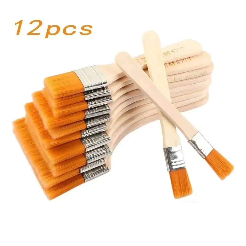 12Pcs/Set Memory Nylon Paint Brushes Sets For Acrylic Oil Drawing Watercolor Wooden Painting Brush Tools For Art School Supplies