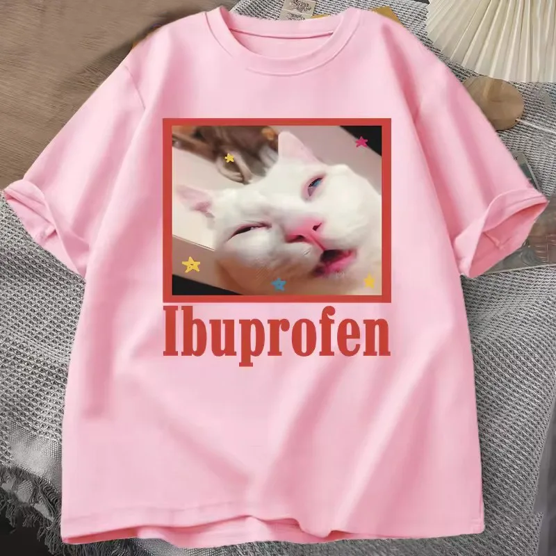 Ibuprofen Cat Meme Shirt Cotton High Quality male Grunge Graphic 2000s Trendy t-shirt Punk graphic Graphic Y2k Comfortable