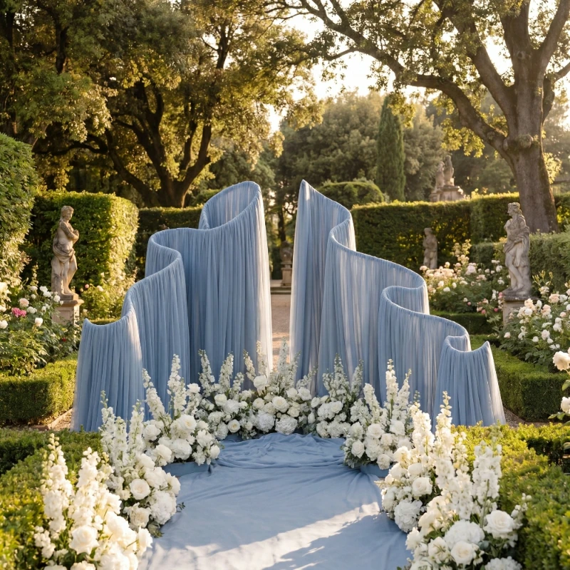 

Grand Event Metal Wave Arch S-Shaped Fabric Hanging Curtain for Wedding Decoration Stage Outddoor Background Curtain Rack