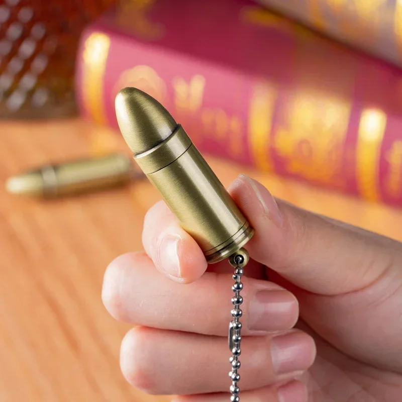 Retro Portable Mini Round Bullet Coal Oil Lighter Pendant Grinding Wheel Open Flame Creative Cool Lighter Holiday Gift