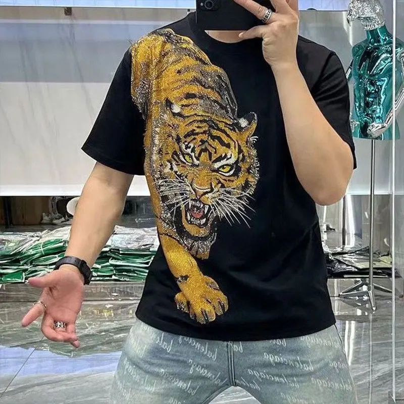 Elegant Fashion Harajuku Slim Fit Ropa Hombre Loose Casual Sport All Match Tshirts O Neck Printed Insert Short Sleeve Blusa