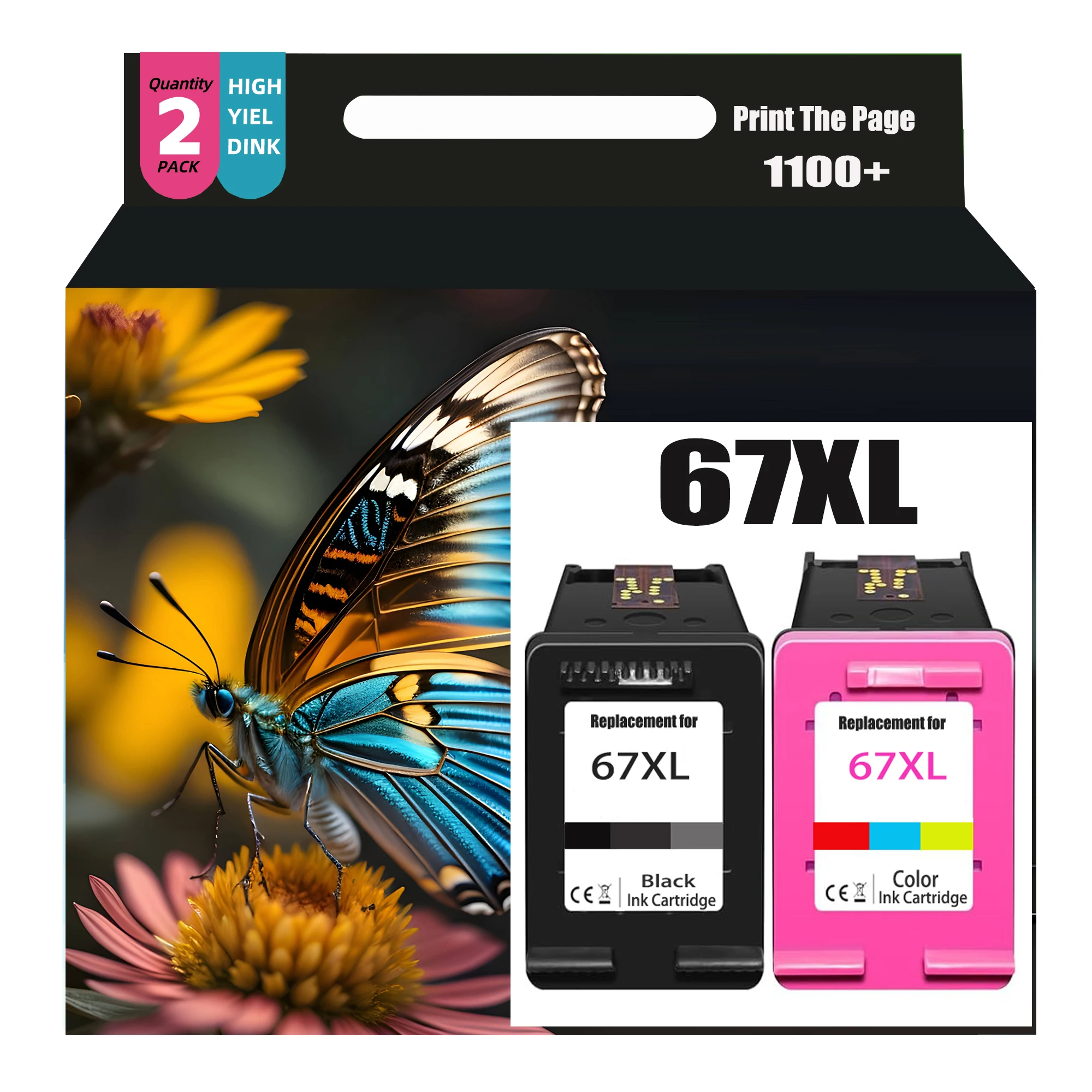 67XL Black and Color Ink Cartridges Replacement for  67 67XL Ink Cartridges Combo Pack Work with  DeskJet 2755e 2700 2855e 2800