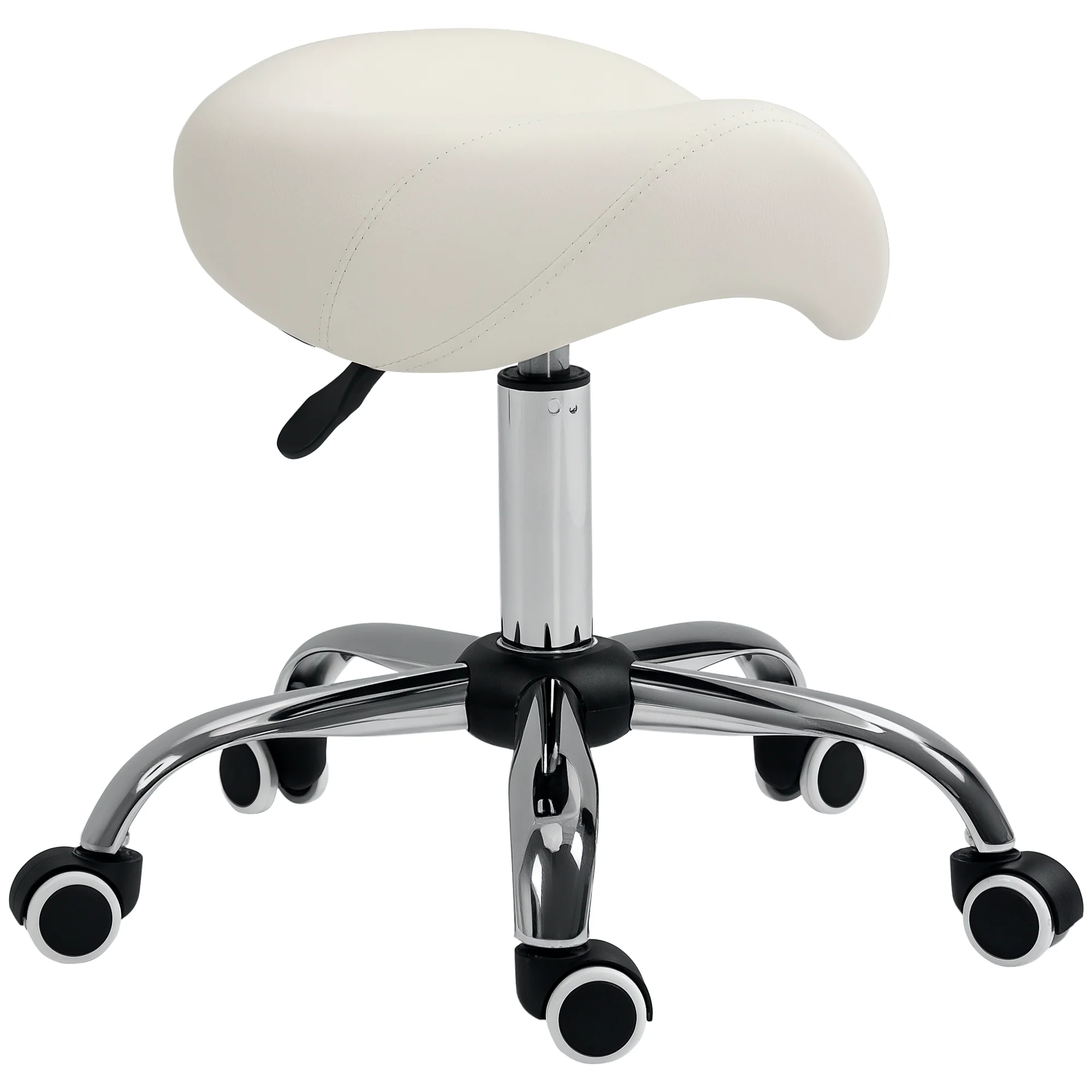 Cadeira com rodízios HOMCOM, cadeira de massagem com altura ajustável de 49-61 cm e slot ergonômico, cadeira com rodízios, para sala de massagem, tatuagem, clínica, spa, branca.