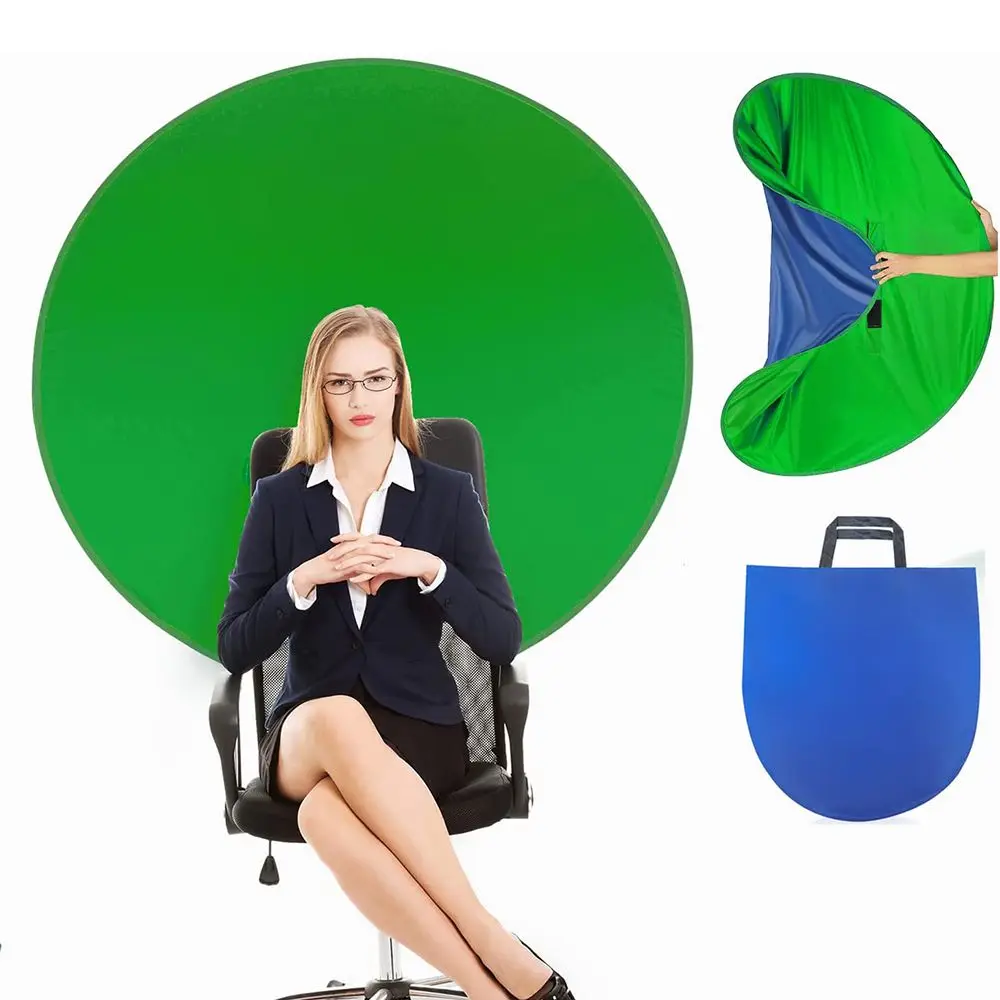 2-in-1 Green Blue Double-sided Screen Background Cloth Circular Foldable Photography Studio Backdrop Chromakey with Storage Bag