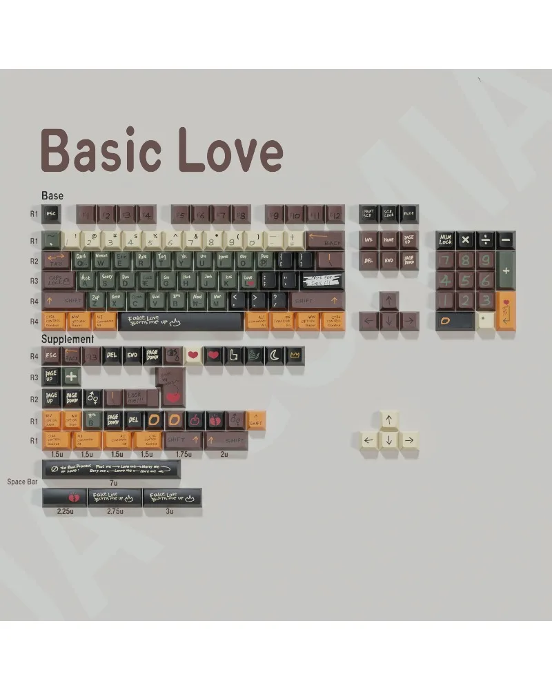 

Love Story Original PBT Sublimation Keycap 150 Keys Full Set Split Space 7u Supplement