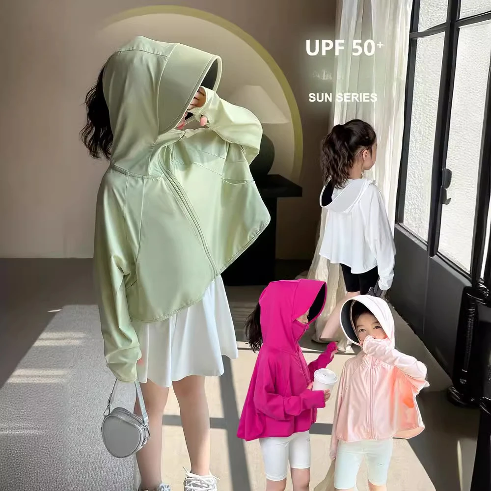 Girls Sun Protection Coats 2024 Summer New Children Ice Silk Sun Protection Coat Protective Clothing Ice Silk Clothes Cardigan