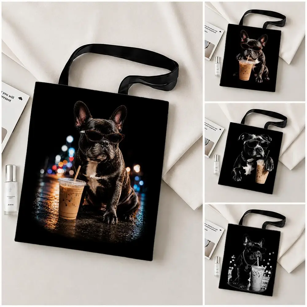 Harajuku Dog And Juice Graphics Storage Bags Canvas tote bag suitable for work school, daily commuting and other occasions