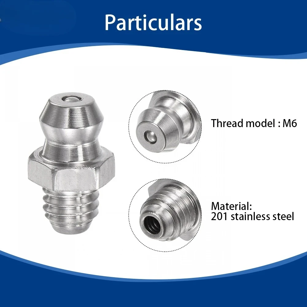 10PCS M6 Grease Gun Coupler Steel Connector Fittings Grease Nipple Straight Hydraulic Car Filling Tools Grease Fitting Nipple