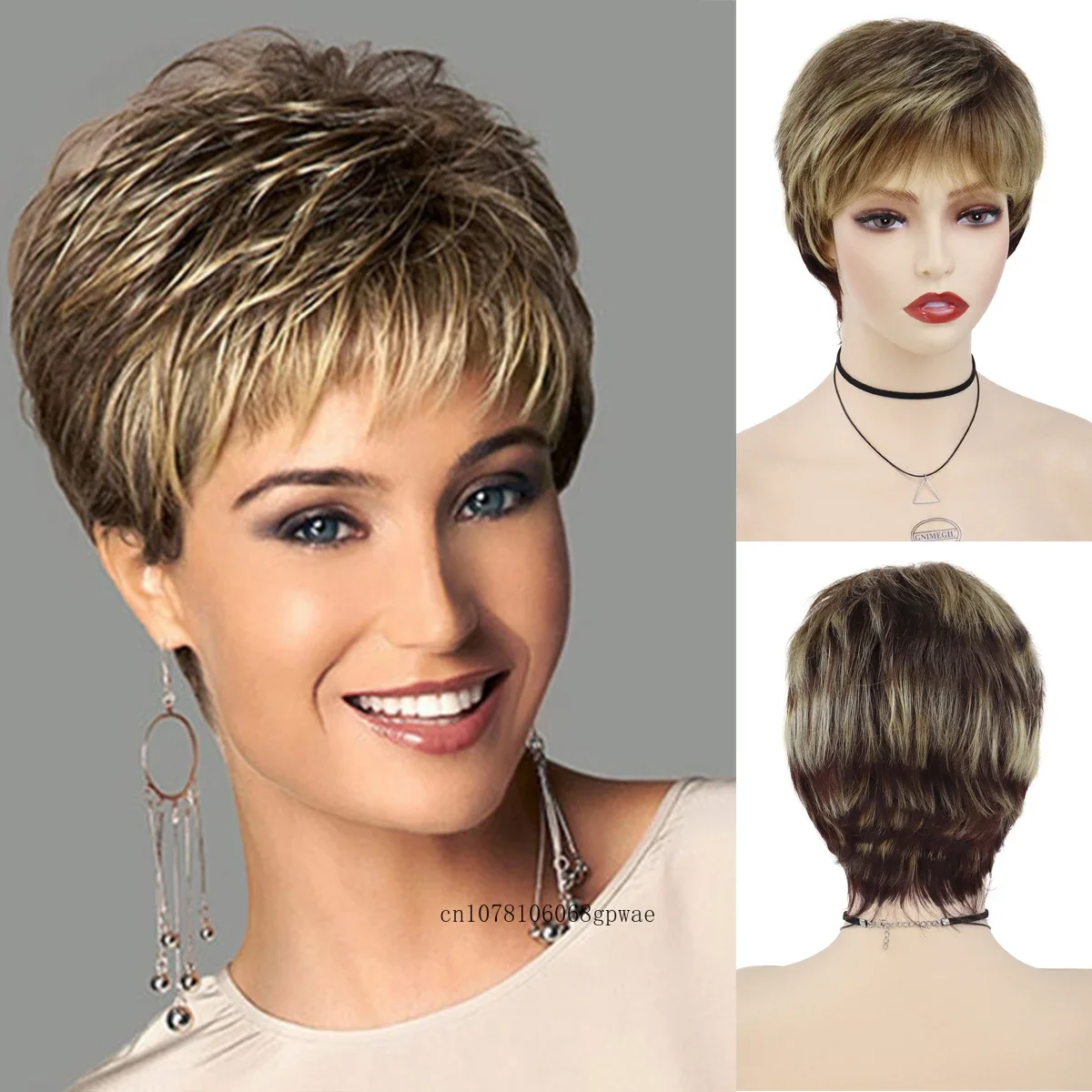 

Pixie Cut Wig Synthetic Short Haircut Natural Wavy Wigs for Women Blonde Mix Brown Mommy Wig Daily Cosplay Party Heat Resistant