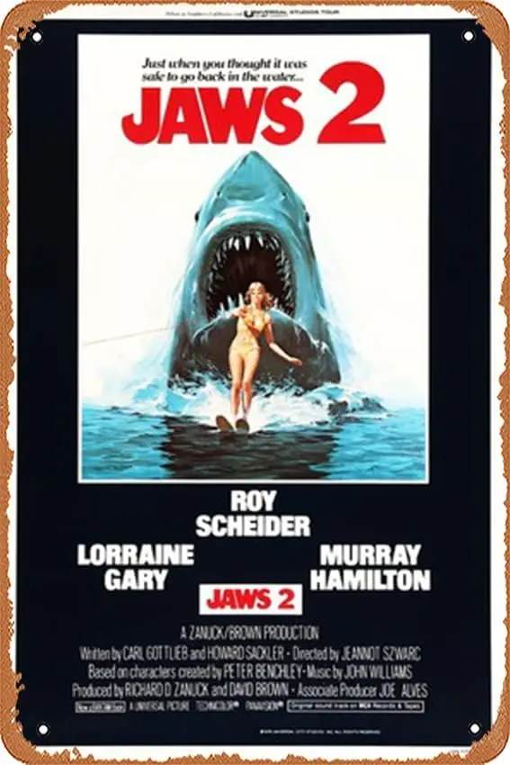 Jaws 2 Tin Sign Metal Tin Signs Bar Cafe Home Wall Decor Retro movie Poster