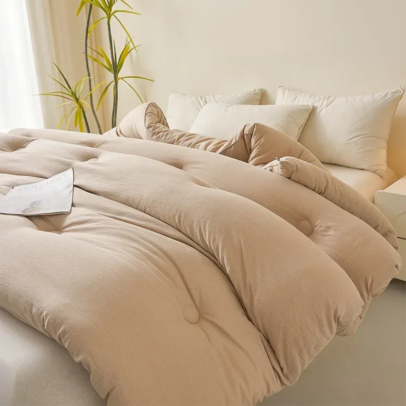 2-Ply Cotton Gauze Bed Comforters Warm Thickened Winter Duvet Insert All Season Air Conditioning Quilt Machine Washable Bedding