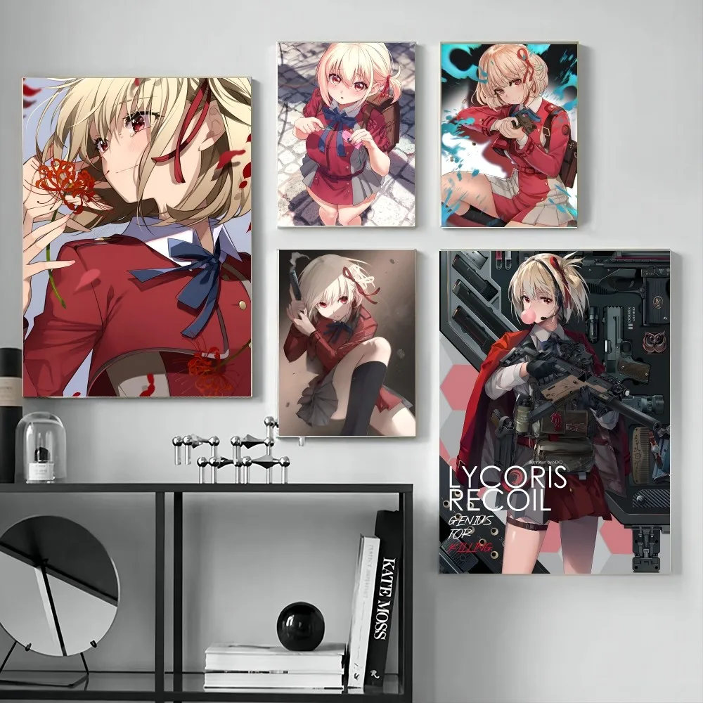 Anime Lycoris Recoil Nishikigi Chisato Posters Stickers Living Room Bedroom Entrance Cafe Wall Art Decoration Painting Decor