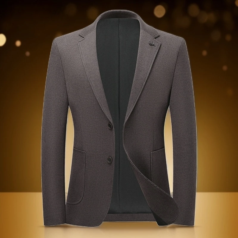 Men Coffee Timeless Suit Jacket Executive Style Blazers Gentlemen Slim Fittting Attire Knitted Garment Business Office